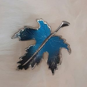 Silver Leaf Brooch Slate/Blue